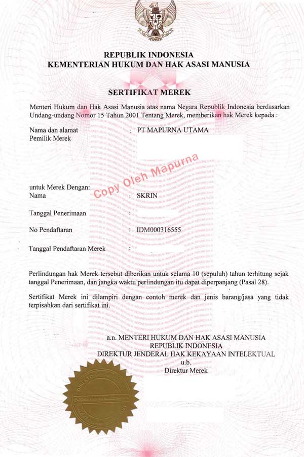 19 sertifikat merek SKRIN.pdf sertifikat merek skrin